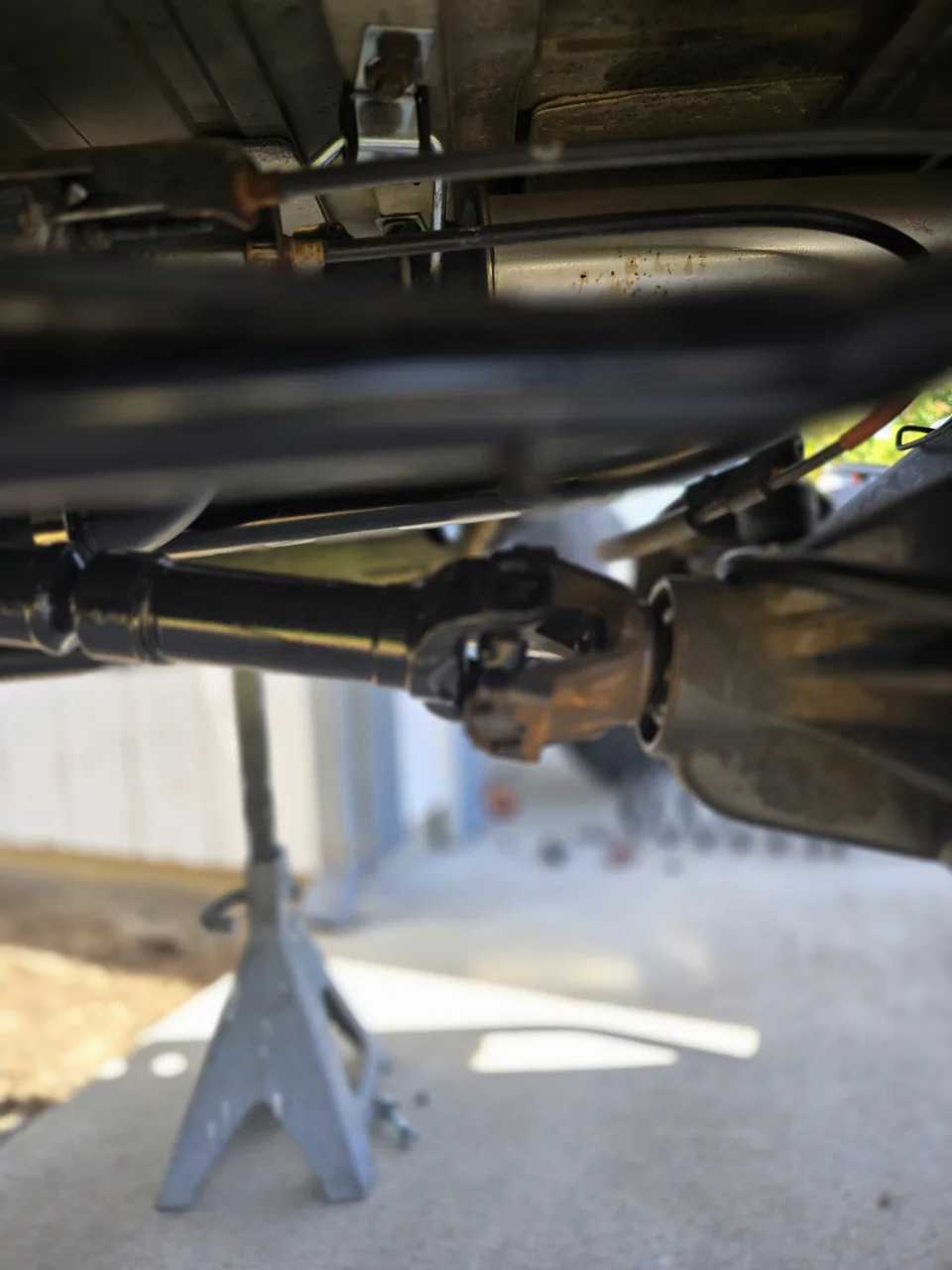 Driveshaft and U-joint under a lifted 4x4