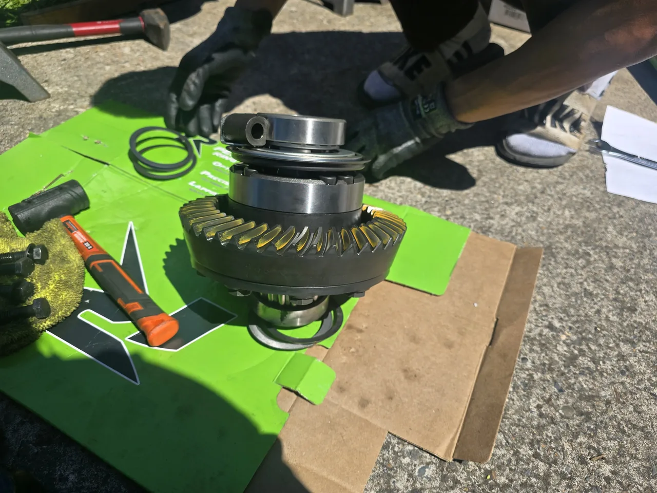 Ring and pinion gear set prepared for installation